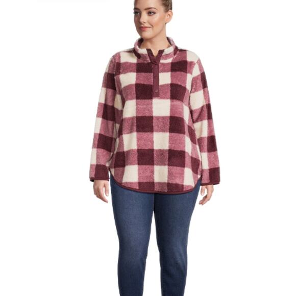 Terra & Sky Women’s Plus Size Quarter Snap Faux Sherpa Pullover, SIZE 1XL, 16-18 - Picture 6 of 7